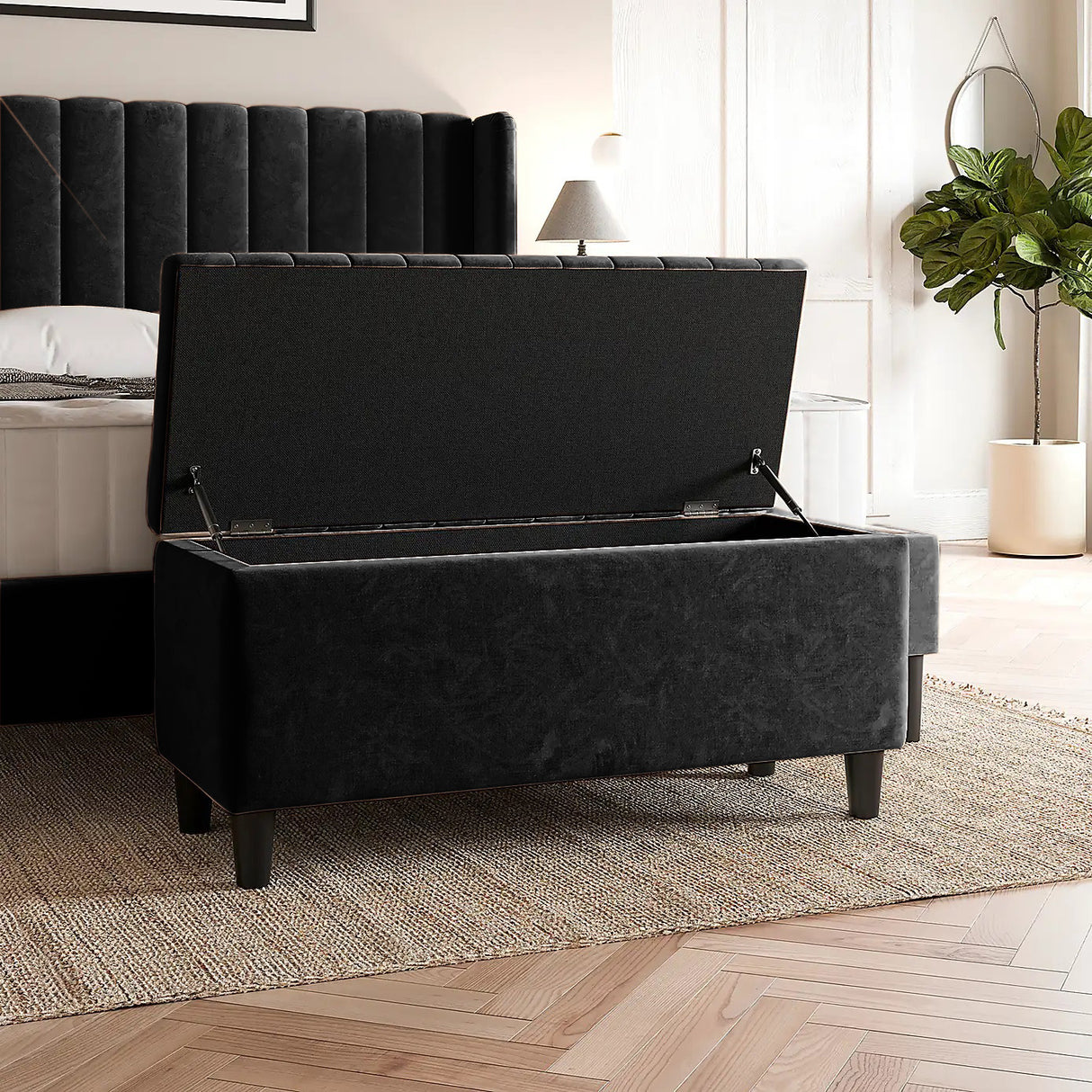 Safari Lined Upholstered Ottoman Bench with Storage