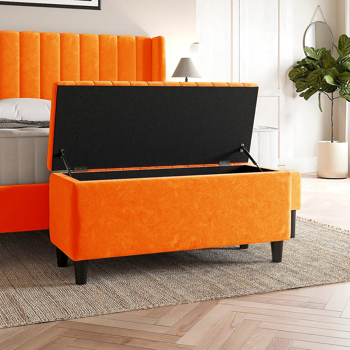 Safari Lined Upholstered Ottoman Bench with Storage
