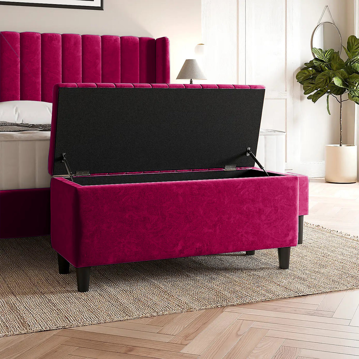 Safari Lined Upholstered Ottoman Bench with Storage