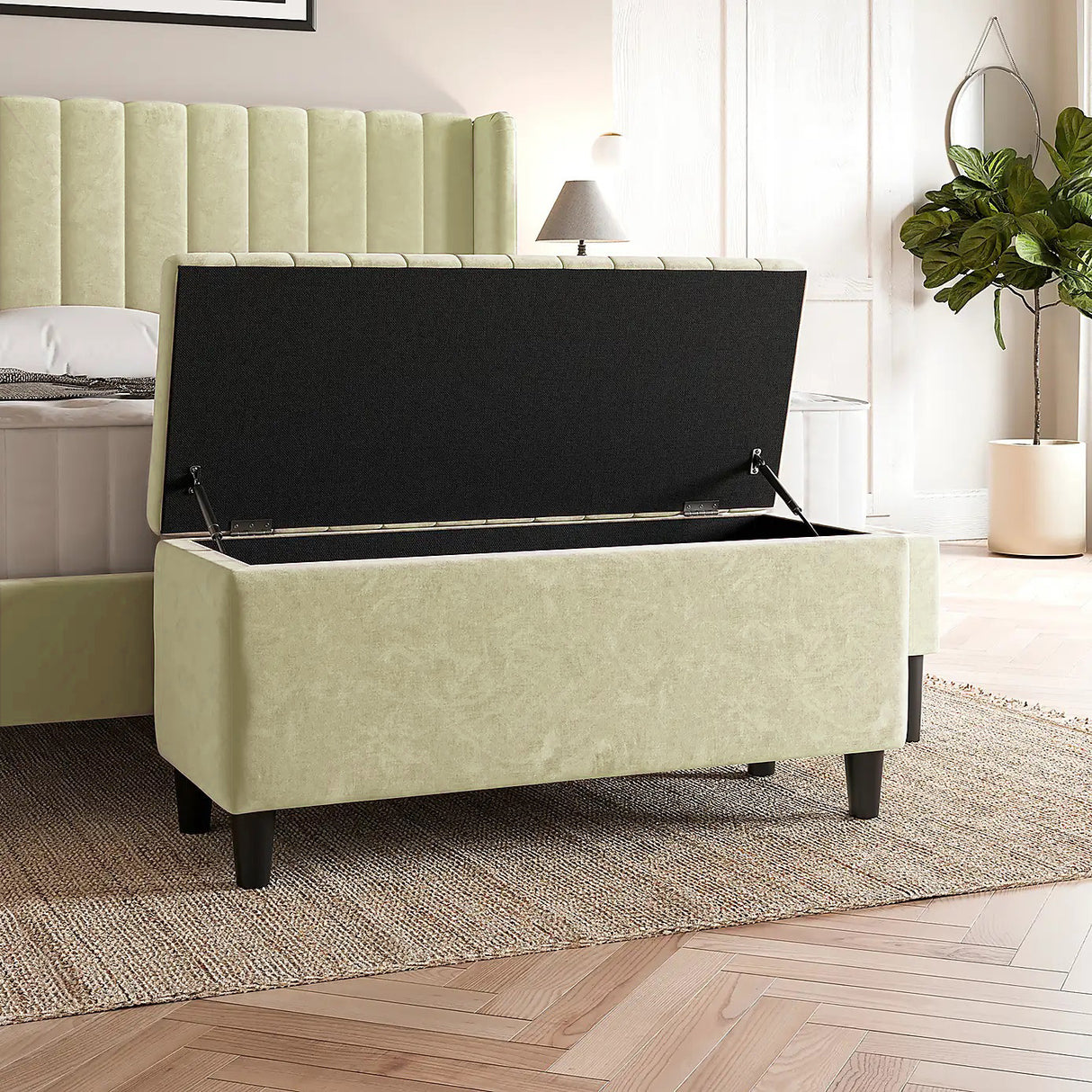 Safari Lined Upholstered Ottoman Bench with Storage