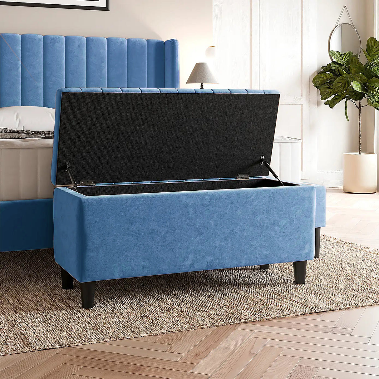 Safari Lined Upholstered Ottoman Bench with Storage