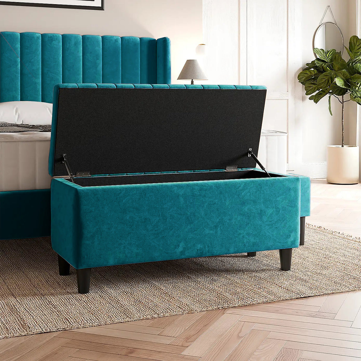 Safari Lined Upholstered Ottoman Bench with Storage