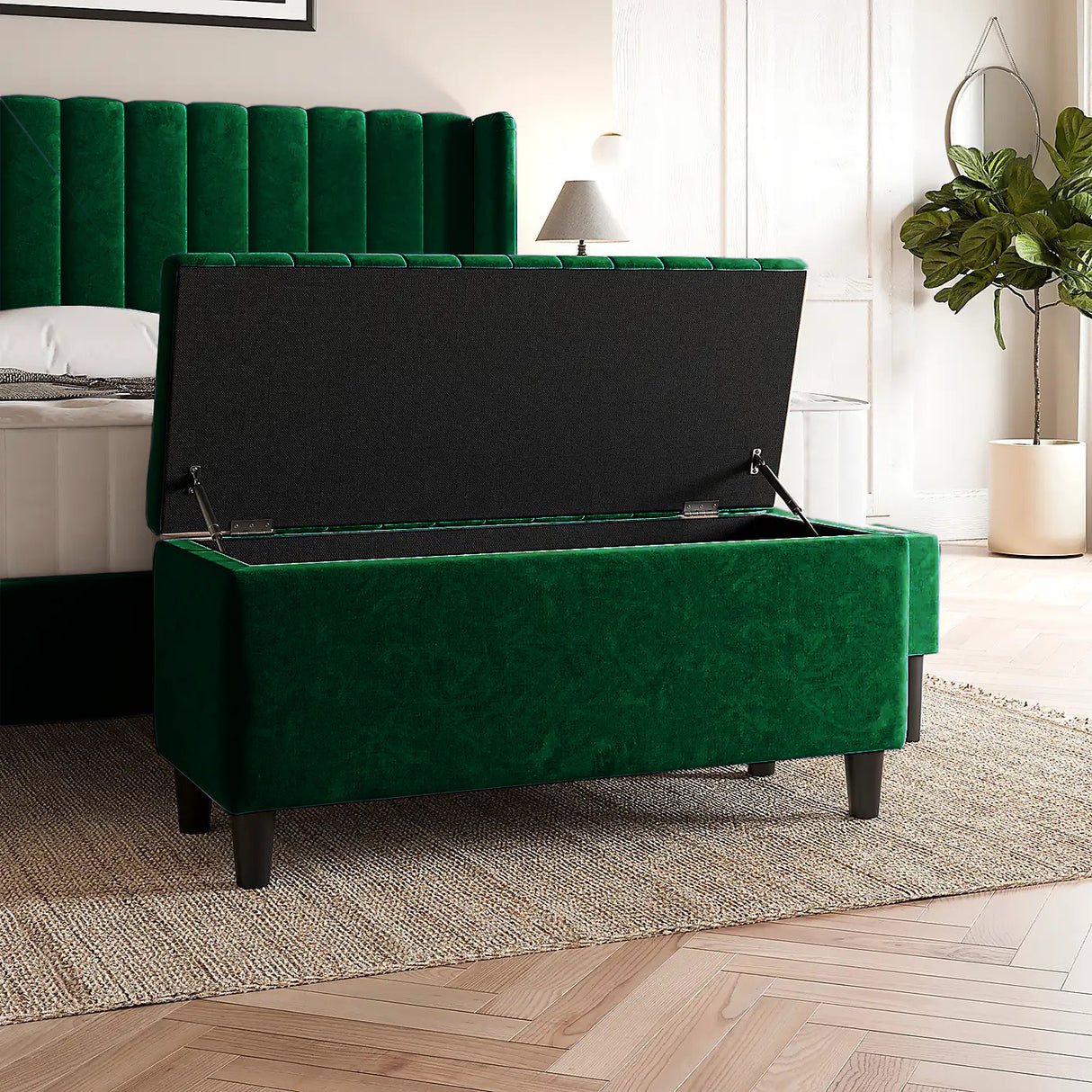 Safari Lined Upholstered Ottoman Bench with Storage