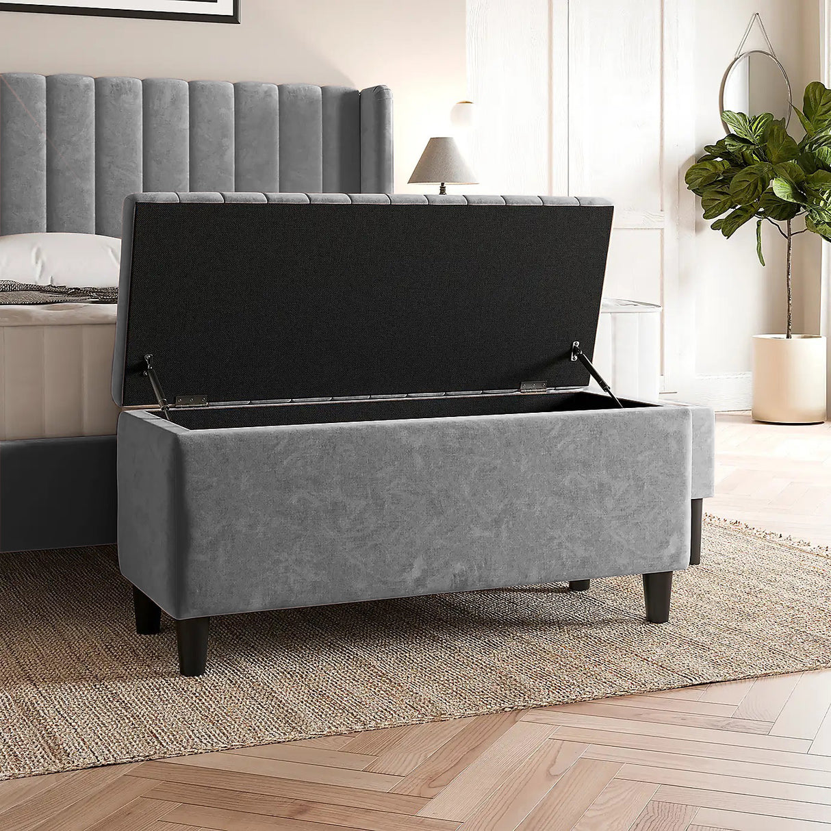 Safari Lined Upholstered Ottoman Bench with Storage