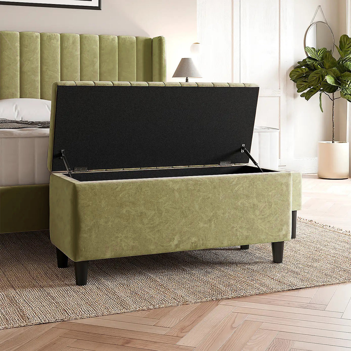 Safari Lined Upholstered Ottoman Bench with Storage