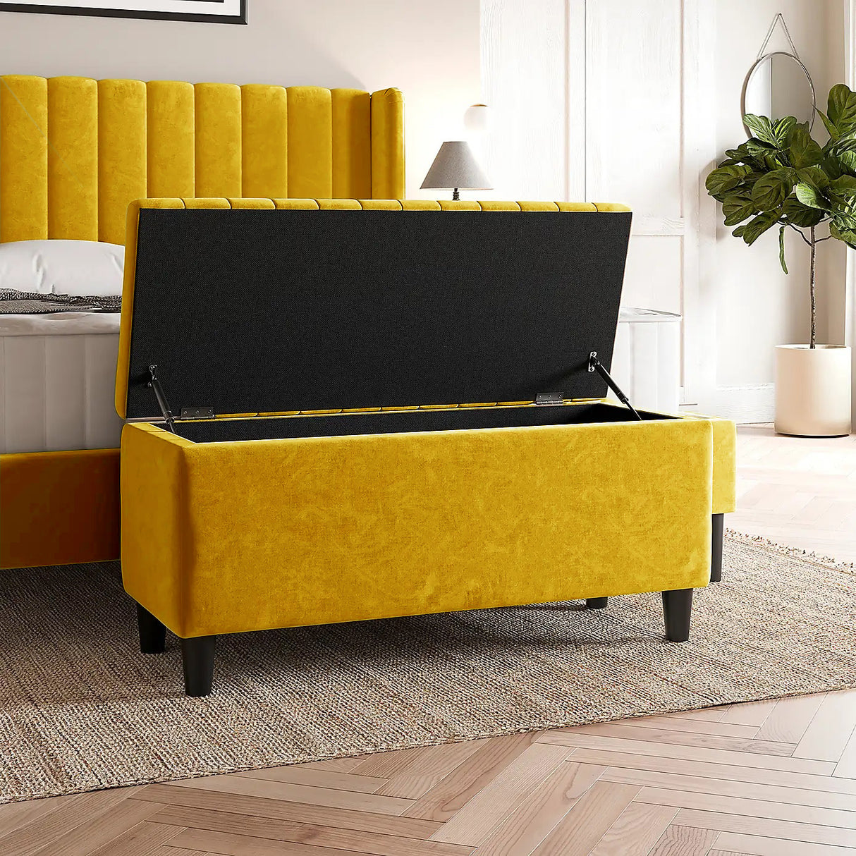 Safari Lined Upholstered Ottoman Bench with Storage