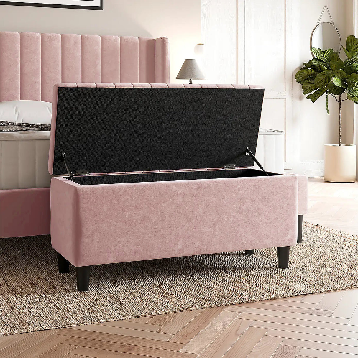 Safari Lined Upholstered Ottoman Bench with Storage