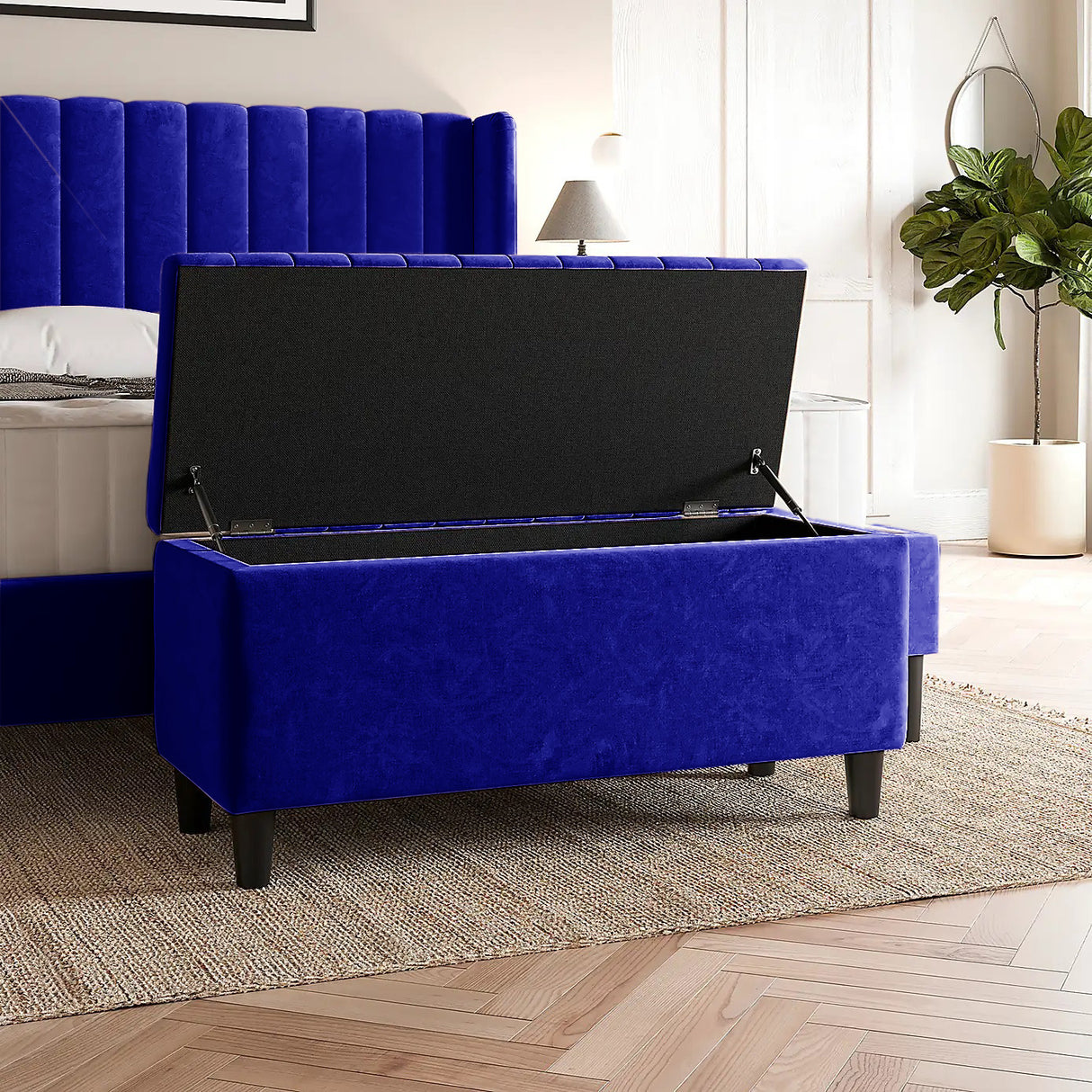 Safari Lined Upholstered Ottoman Bench with Storage