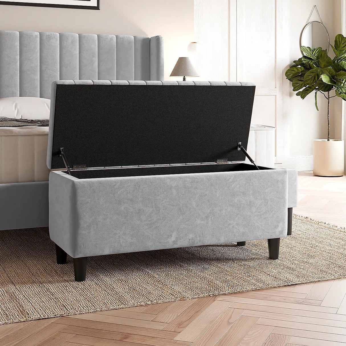 Safari Lined Upholstered Ottoman Bench with Storage