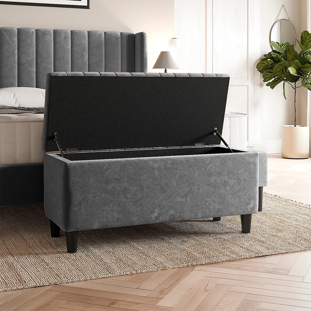 Safari Lined Upholstered Ottoman Bench with Storage