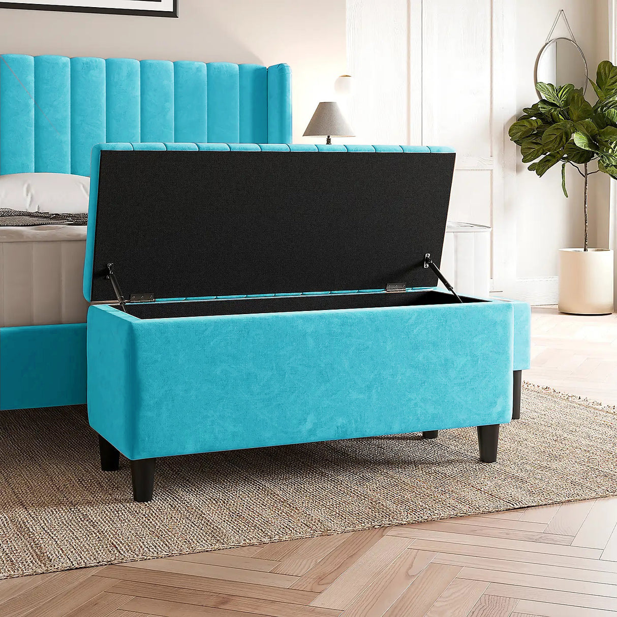 Safari Lined Upholstered Ottoman Bench with Storage