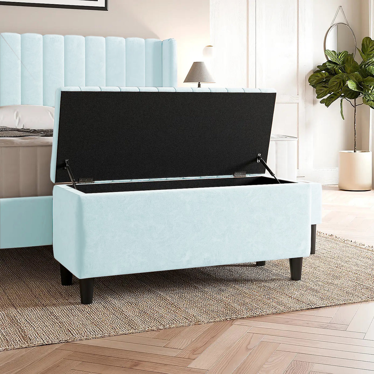 Safari Lined Upholstered Ottoman Bench with Storage