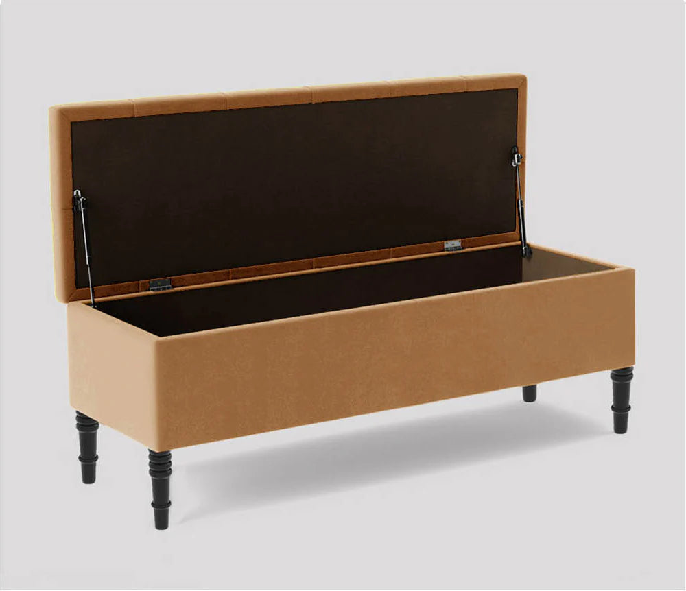 Swiss Chesterfield Upholstered Ottoman Storage Bench with Legs
