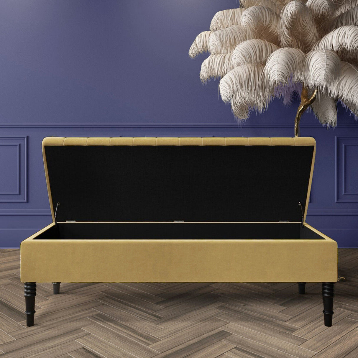 Safar Striped Ottoman Bench with Legs, Shoe Storage Bench