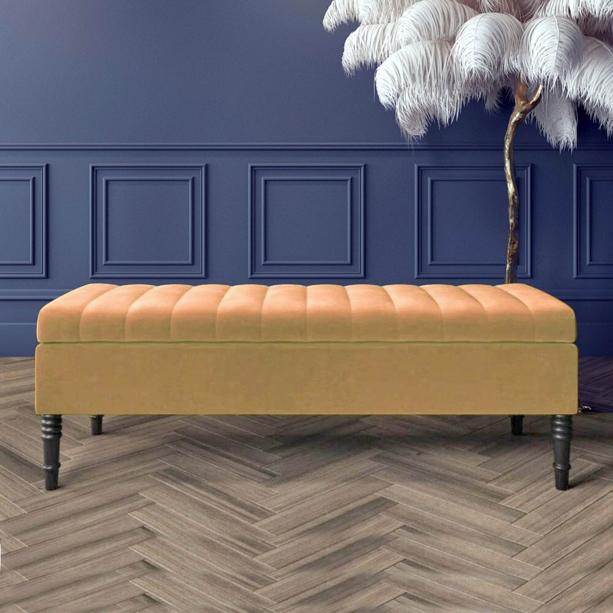 Safar Striped Ottoman Bench with Legs, Shoe Storage Bench