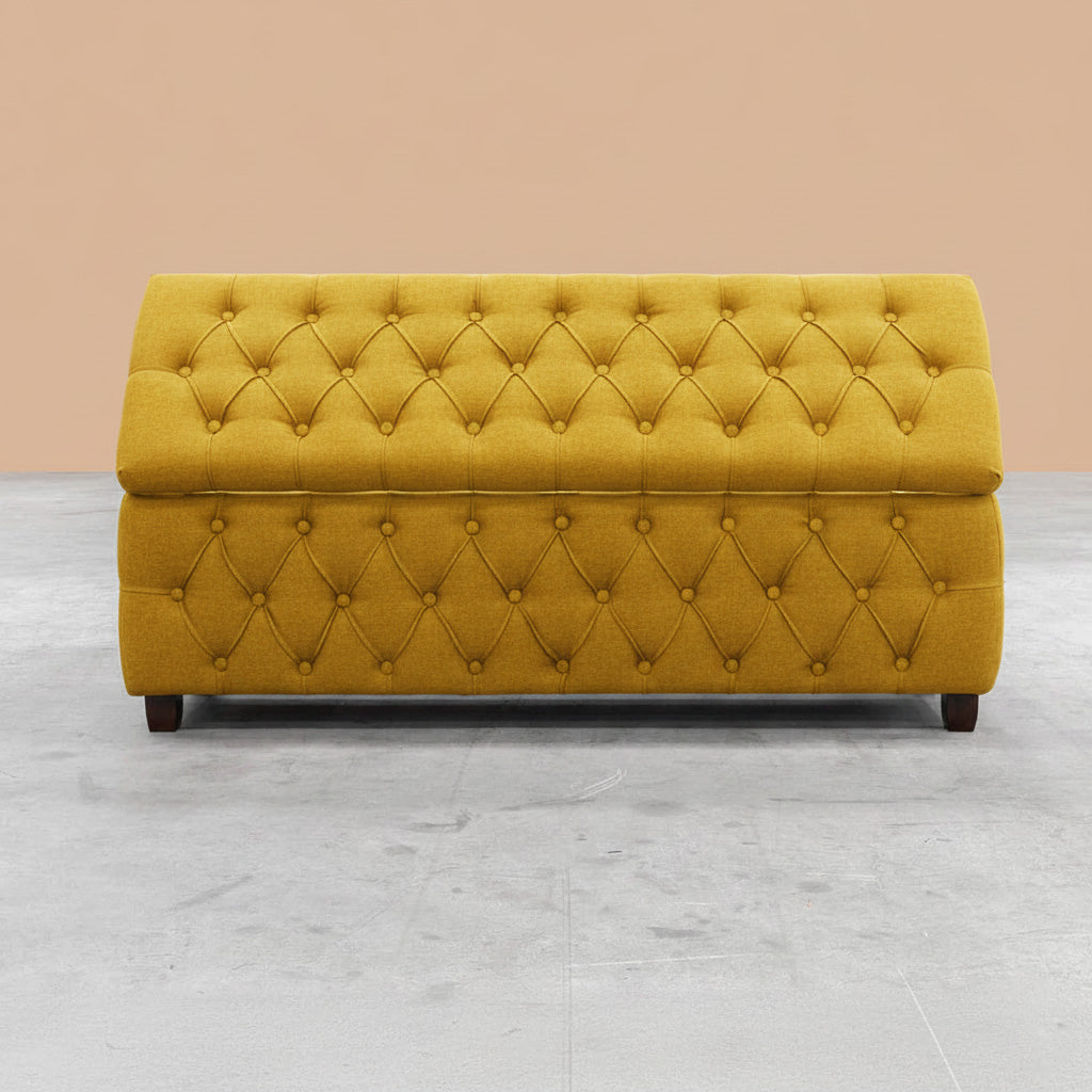 Riga Chesterfield Upholstered Ottoman Storage Box with Wooden Legs in Plush Velvet Fabric