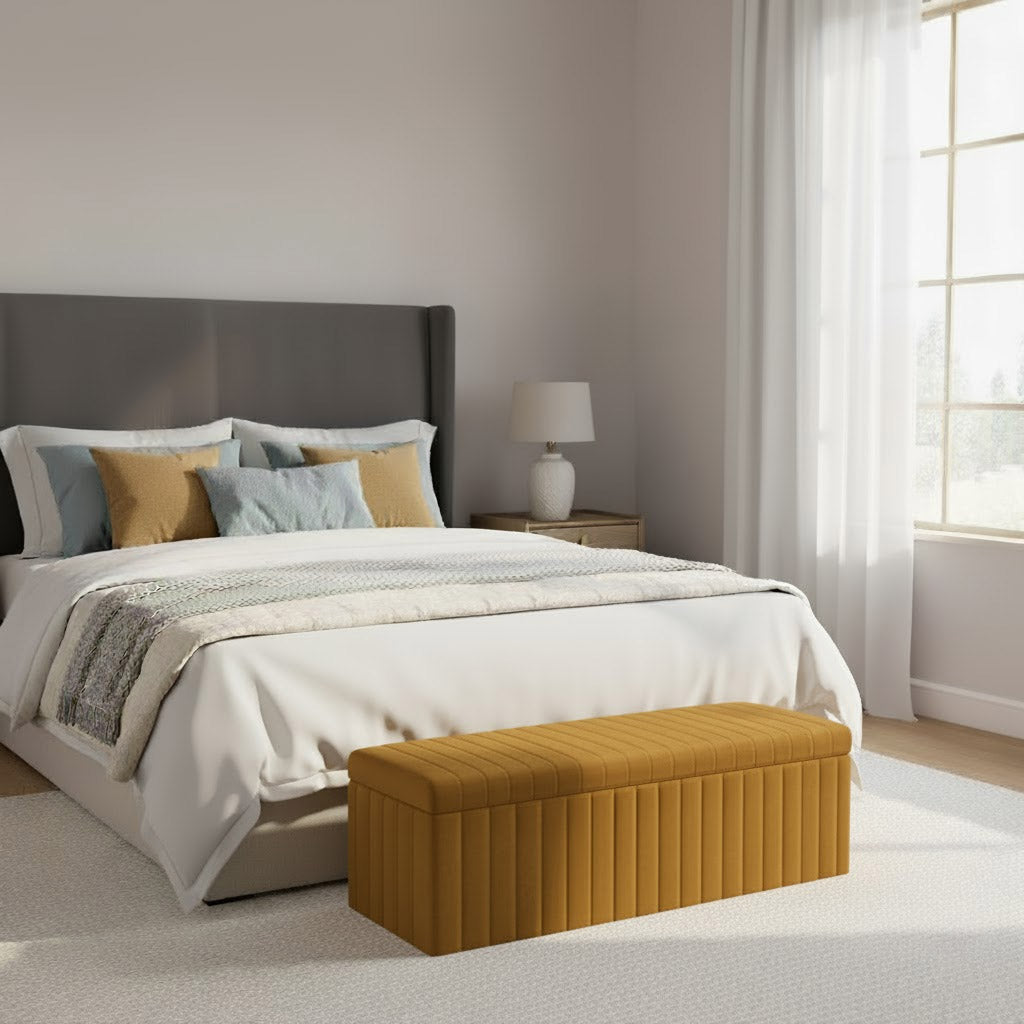 Safar Full Striped Upholstered Ottoman Box