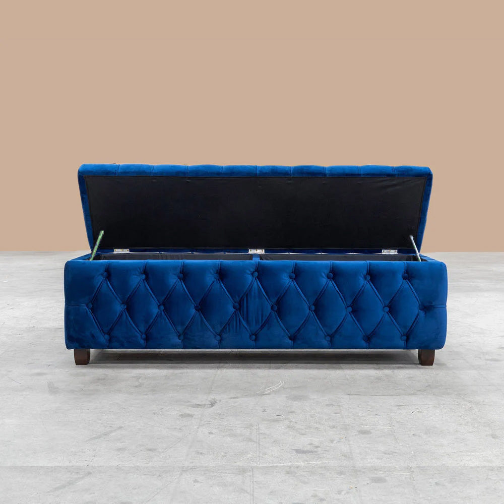 Riga Chesterfield Upholstered Ottoman Storage Box with Wooden Legs in Plush Velvet Fabric