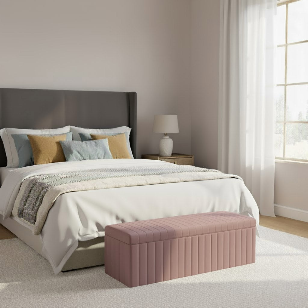 Safar Full Striped Upholstered Ottoman Box