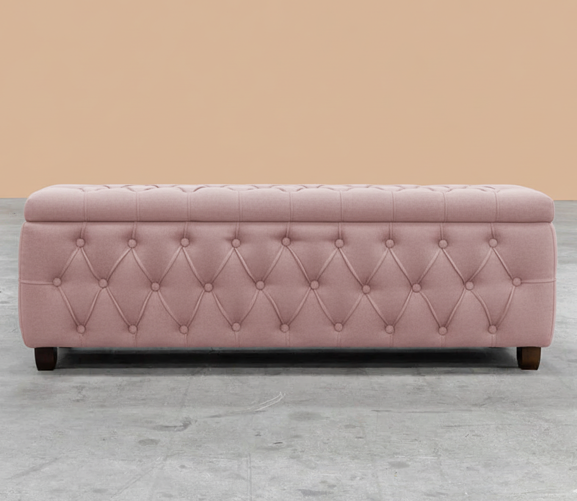 Riga Chesterfield Upholstered Ottoman Storage Box with Wooden Legs in Plush Velvet Fabric