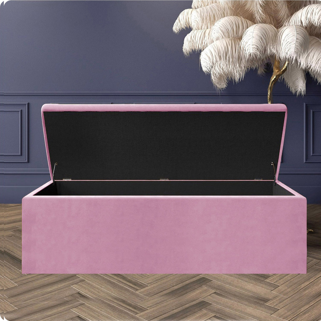 Safar Large Velvet Ottoman Storage Box with Plain Lid