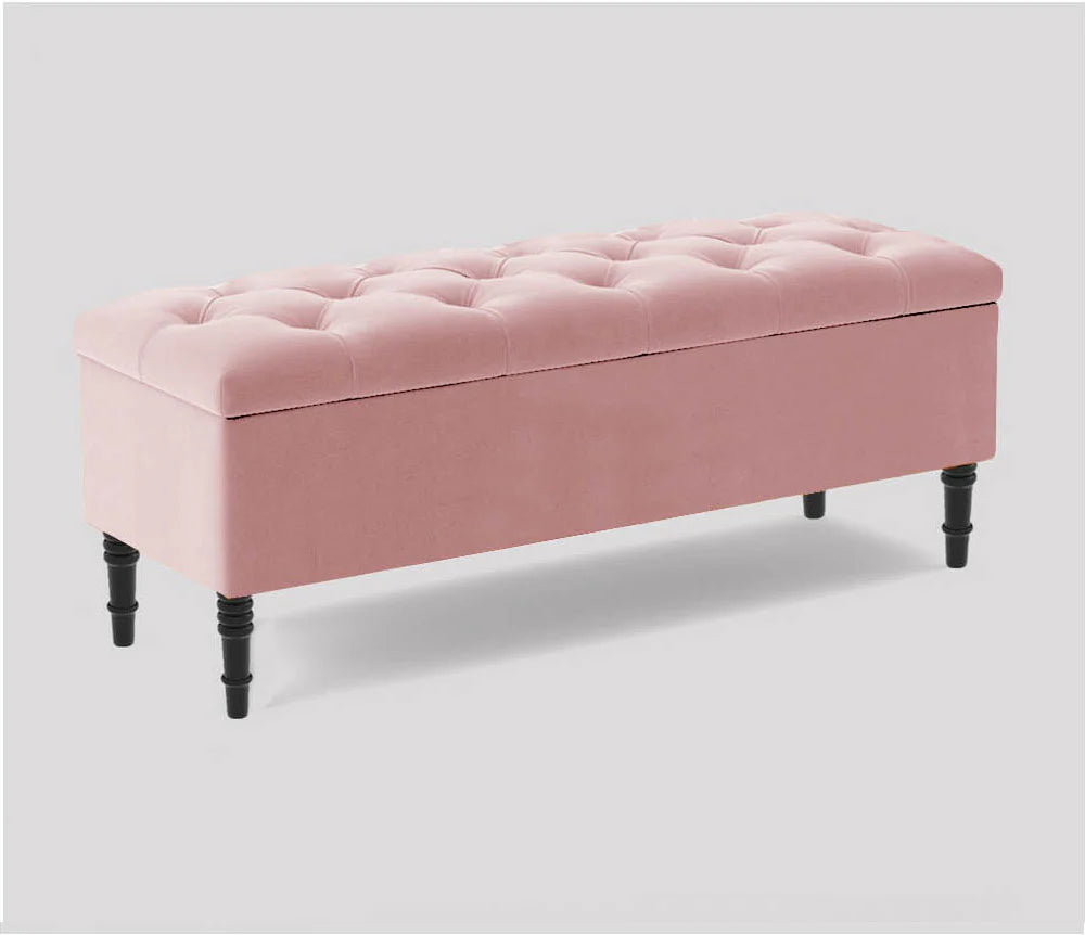 Swiss Chesterfield Upholstered Ottoman Storage Bench with Legs