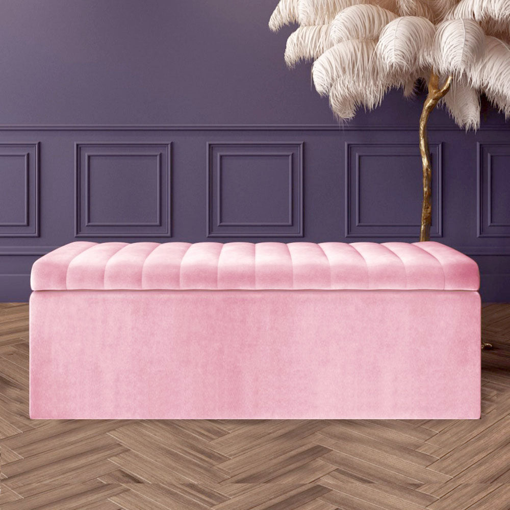 Large Safar Ottoman Storage Box - Plush Velvet Upholstered Blanket Box