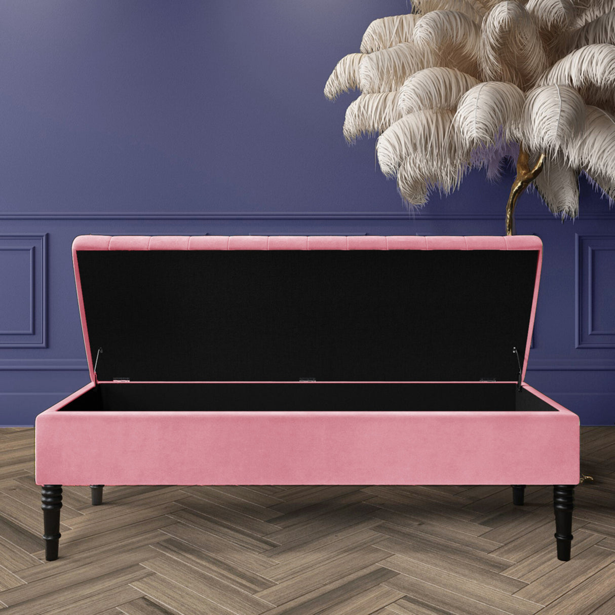 Safar Striped Ottoman Bench with Legs, Shoe Storage Bench