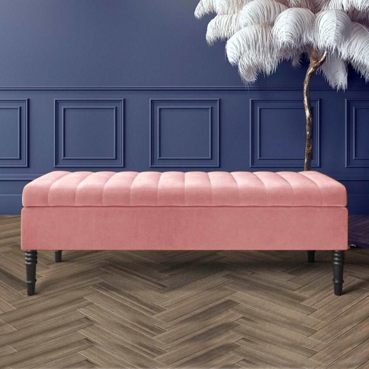 Safar Striped Ottoman Bench with Legs, Shoe Storage Bench