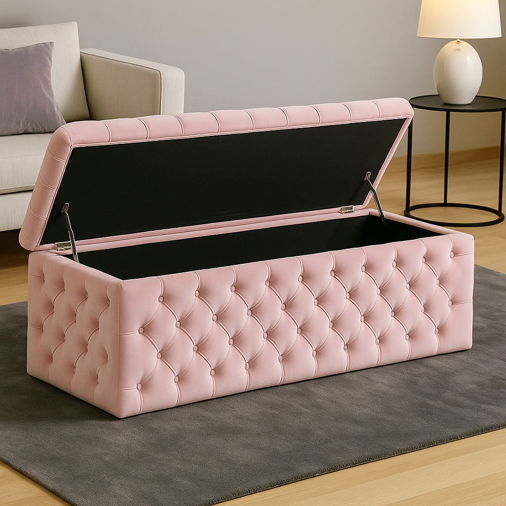 Lux Full Upholstered Velvet Storage Ottoman Box