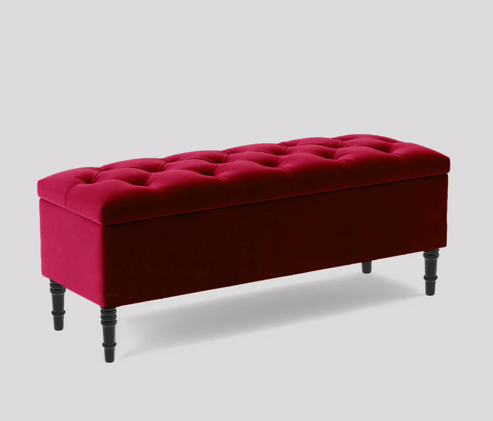 Swiss Chesterfield Upholstered Ottoman Storage Bench with Legs