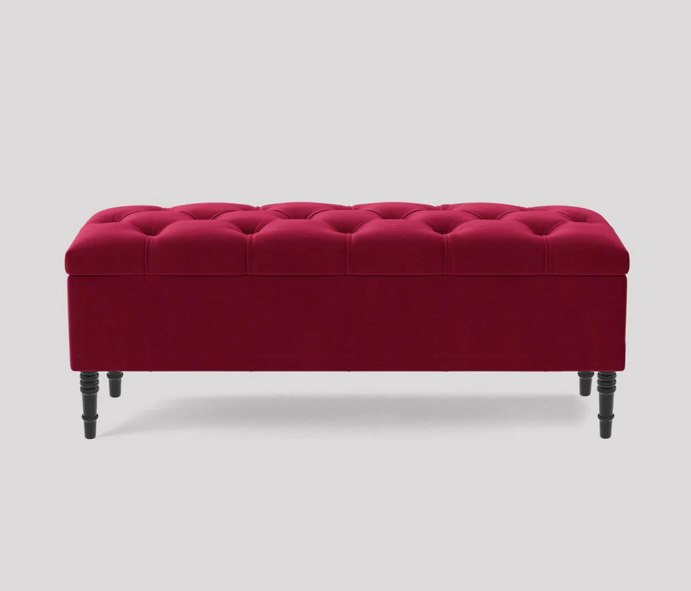 Swiss Chesterfield Upholstered Ottoman Storage Bench with Legs