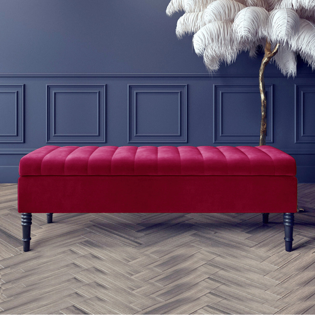 Safar Striped Ottoman Bench with Legs, Shoe Storage Bench