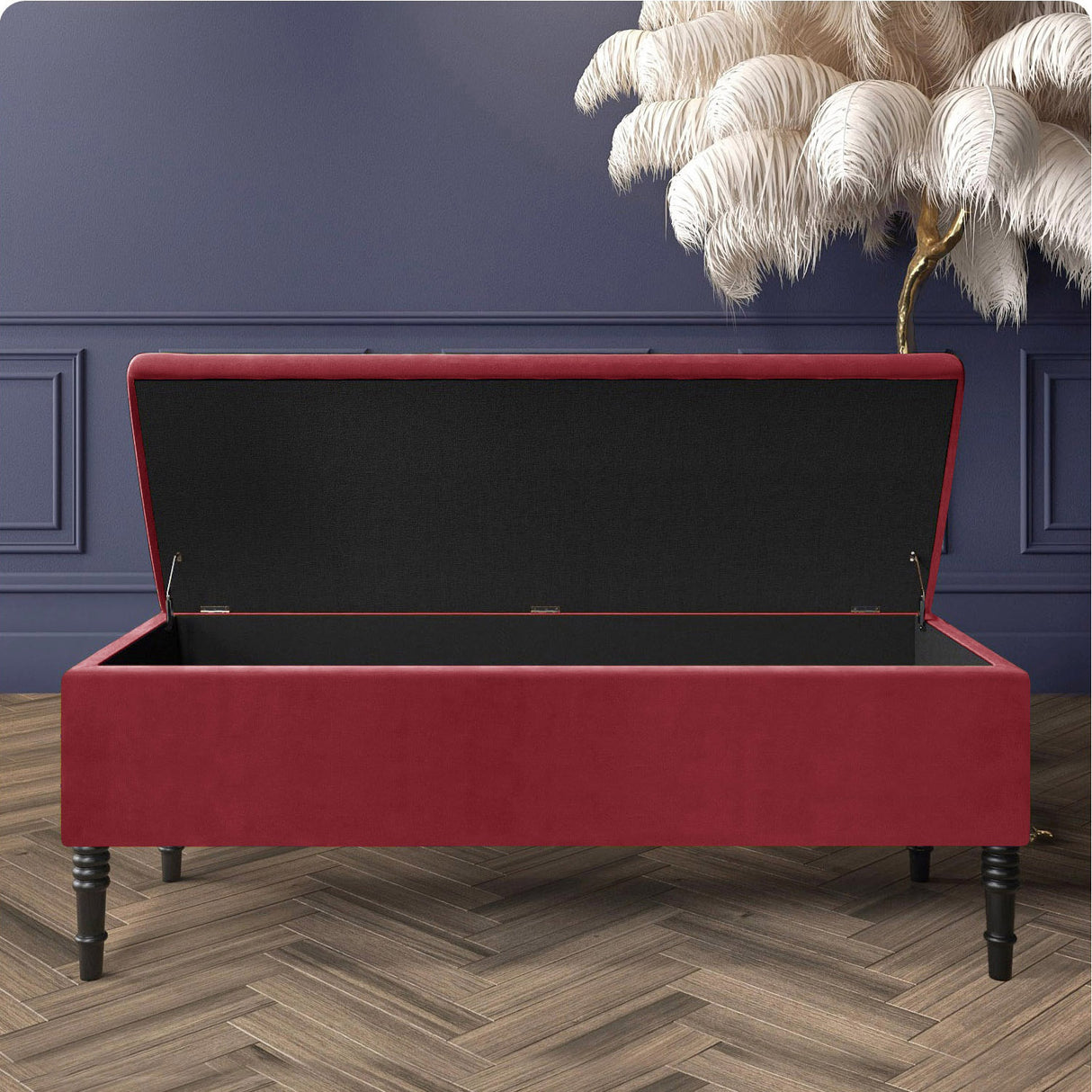Paris Velvet Ottoman Storage Bench with Plain Lid