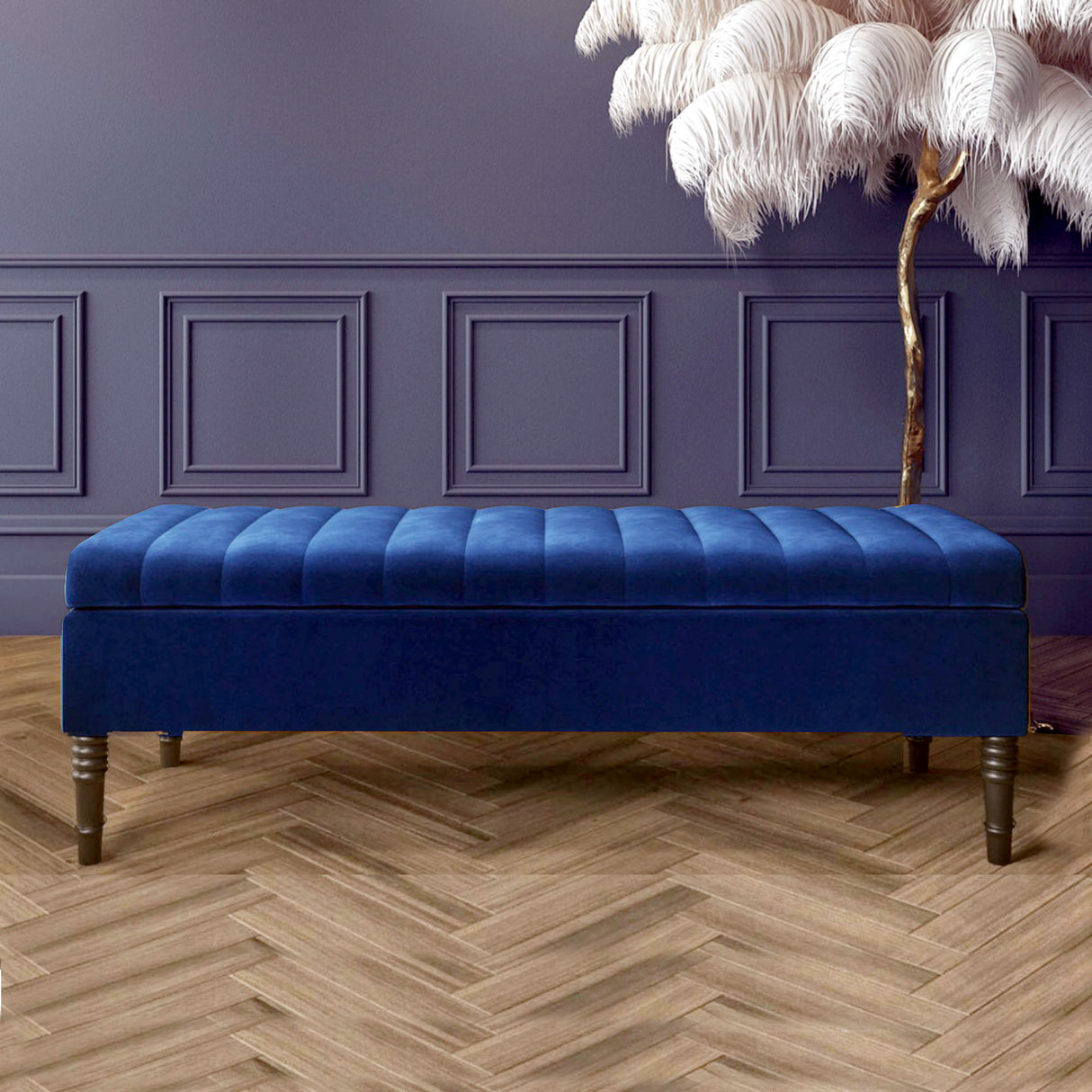 Safar Striped Ottoman Bench with Legs, Shoe Storage Bench