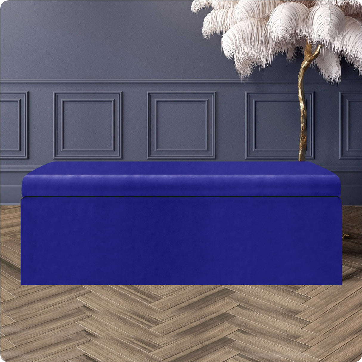Safar Large Velvet Ottoman Storage Box with Plain Lid
