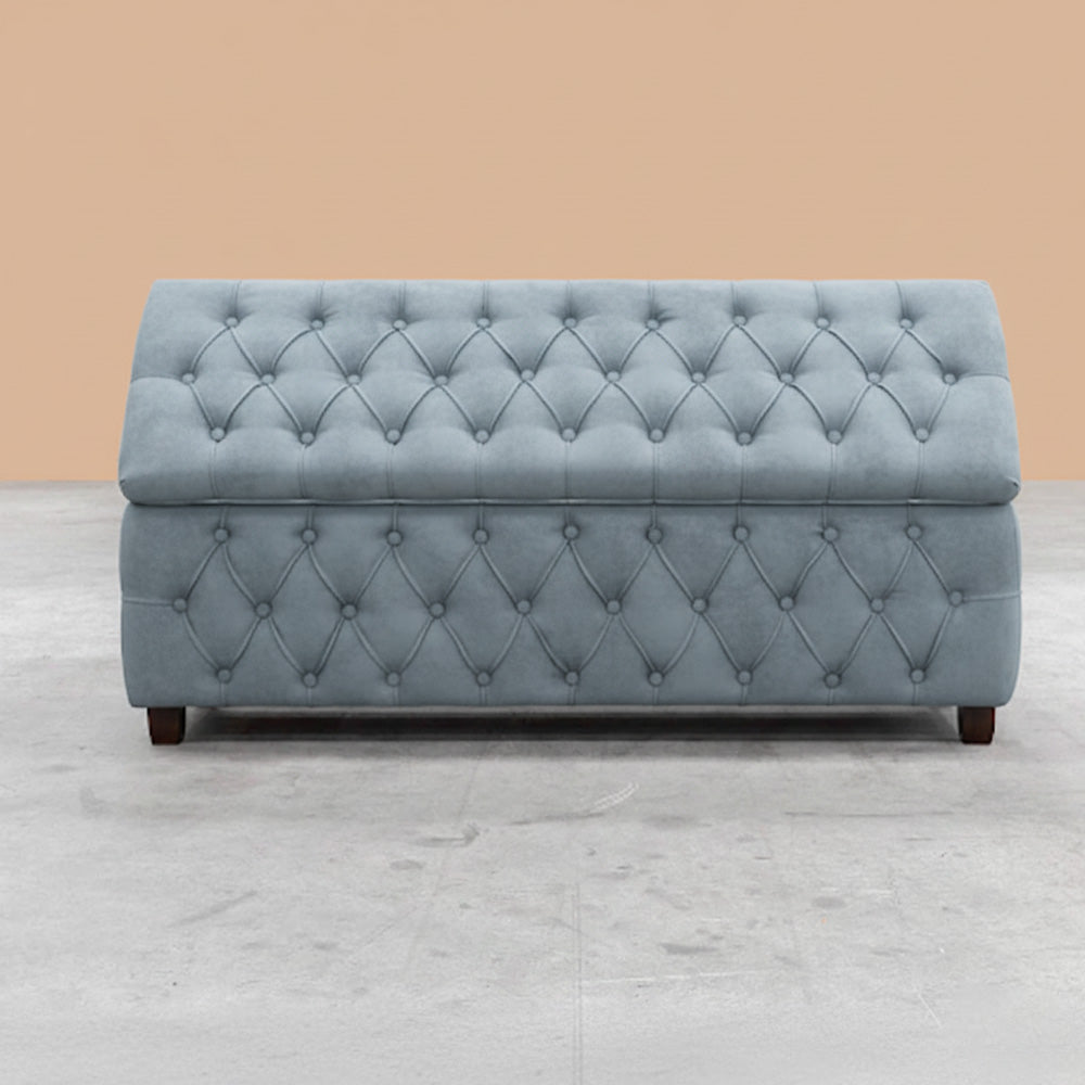 Riga Chesterfield Upholstered Ottoman Storage Box with Wooden Legs in Plush Velvet Fabric