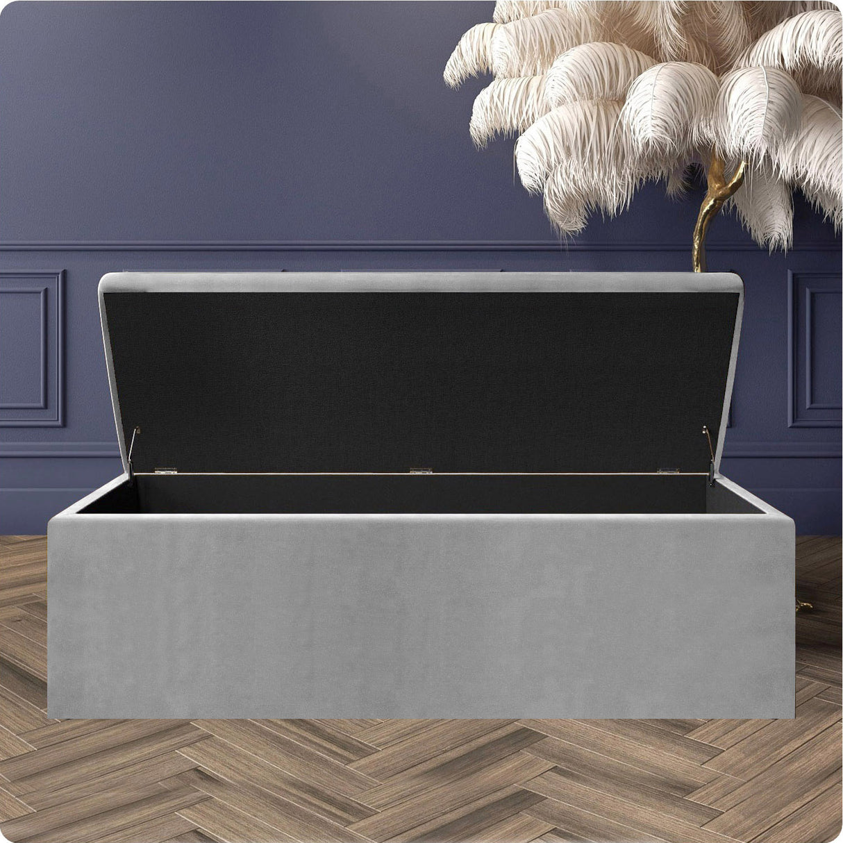 Safar Large Velvet Ottoman Storage Box with Plain Lid