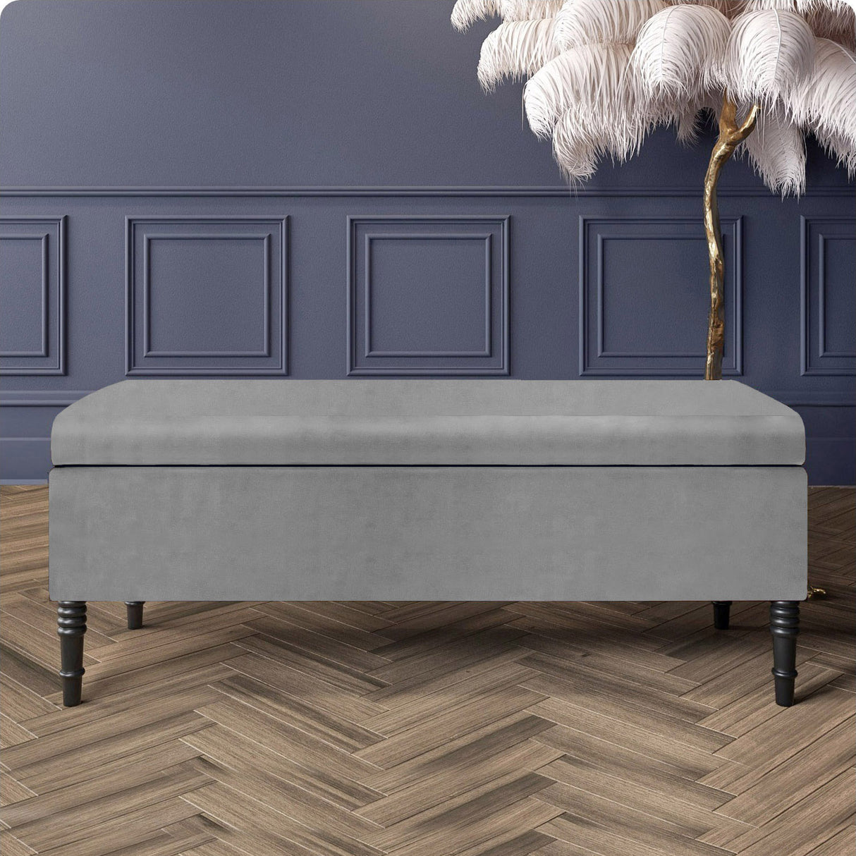 Paris Velvet Ottoman Storage Bench with Plain Lid