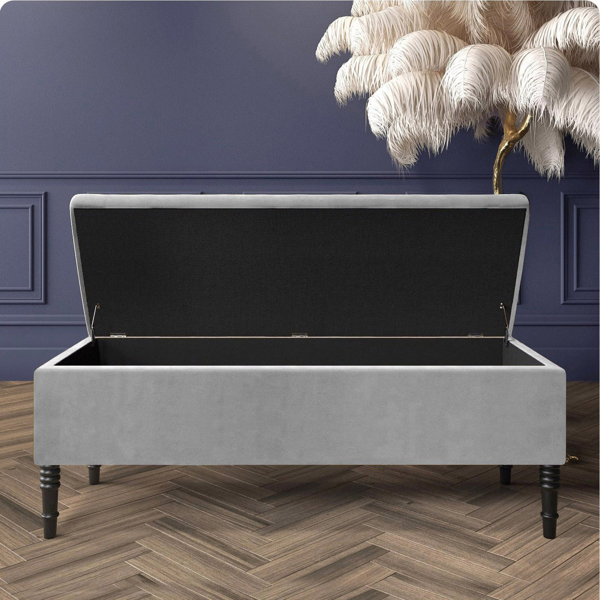 Paris Velvet Ottoman Storage Bench with Plain Lid
