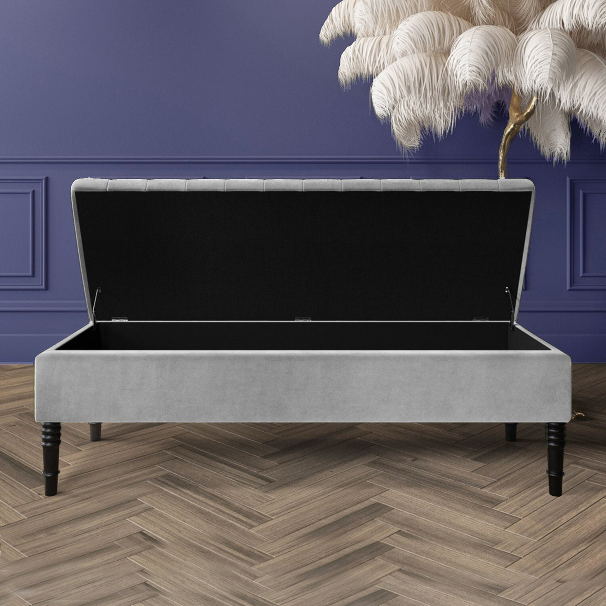 Safar Striped Ottoman Bench with Legs, Shoe Storage Bench