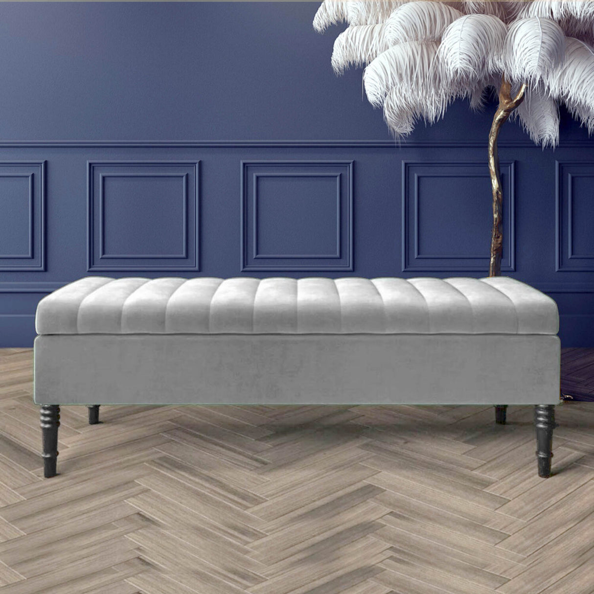 Safar Striped Ottoman Bench with Legs, Shoe Storage Bench