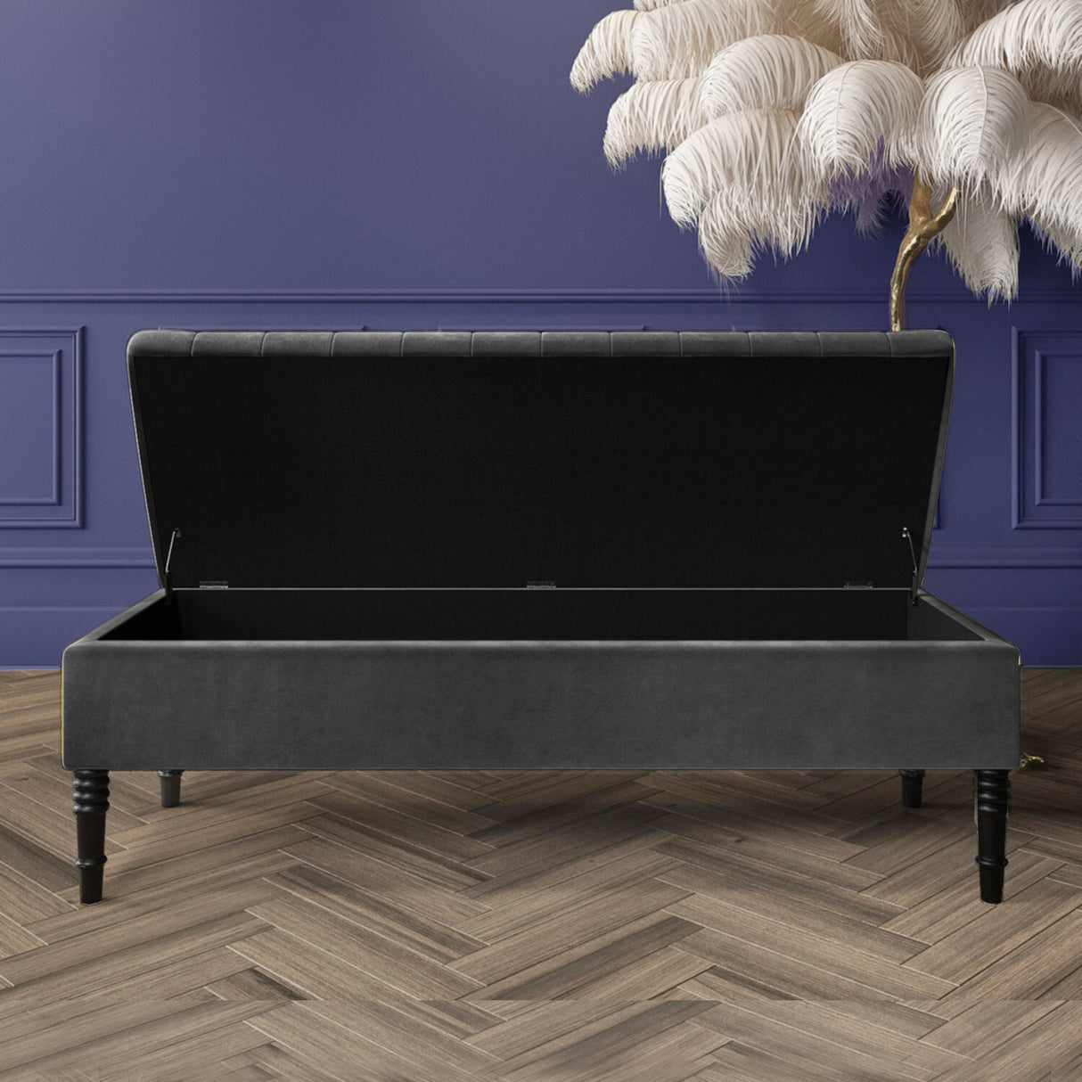 Safar Striped Ottoman Bench with Legs, Shoe Storage Bench