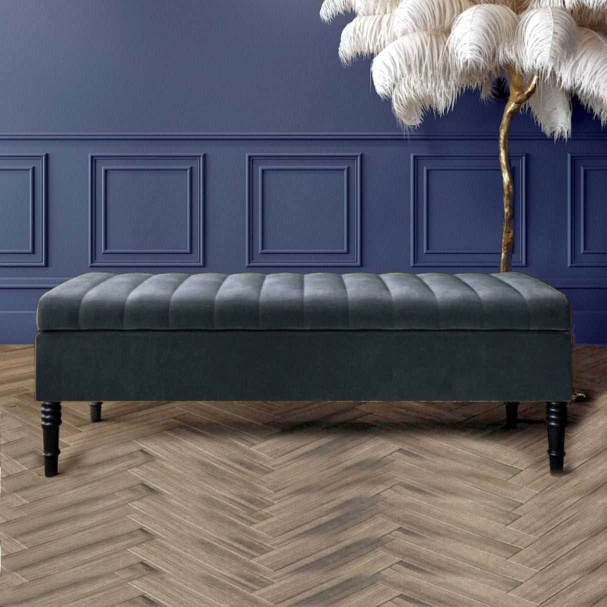 Safar Striped Ottoman Bench with Legs, Shoe Storage Bench