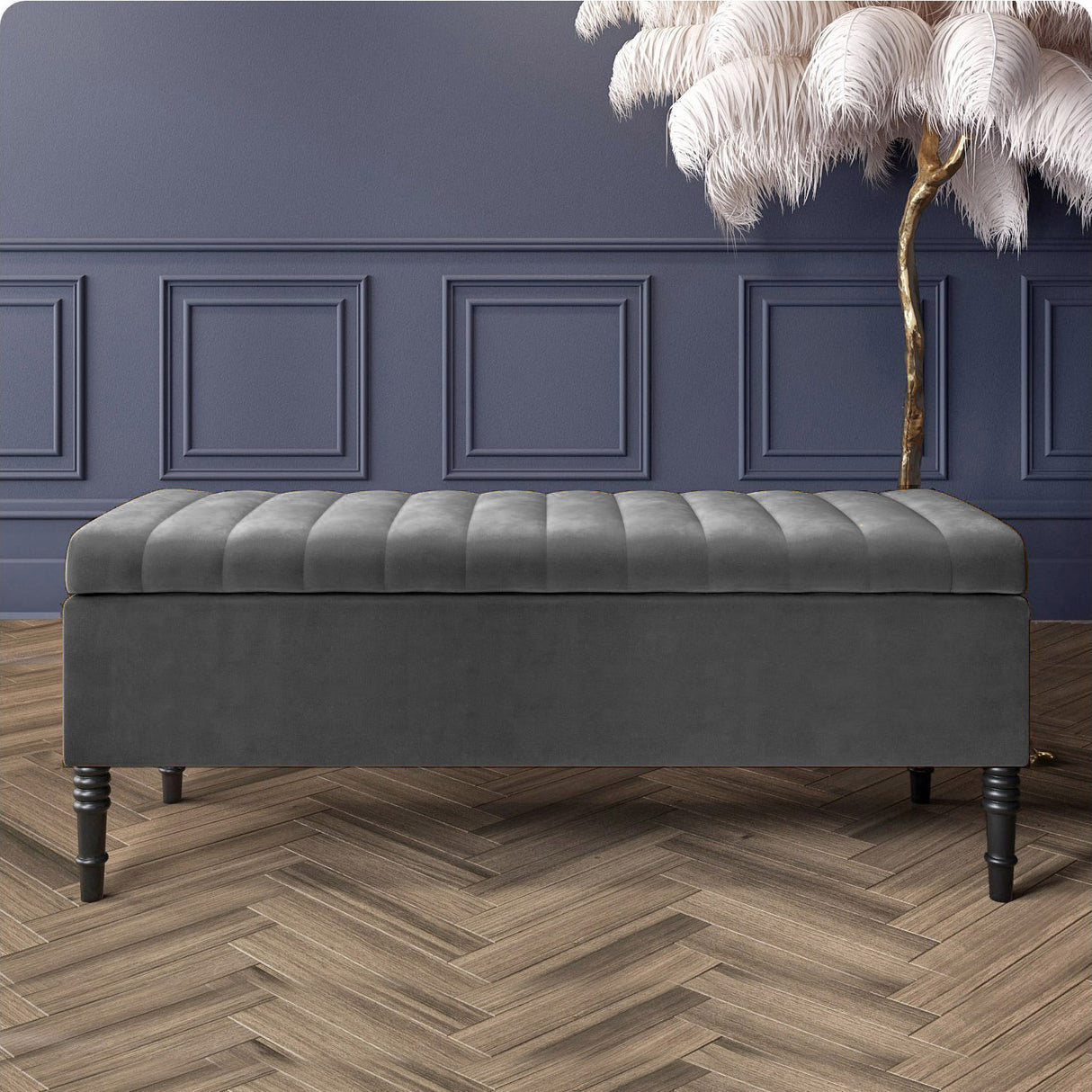 Paris Striped Ottoman Bench with storage