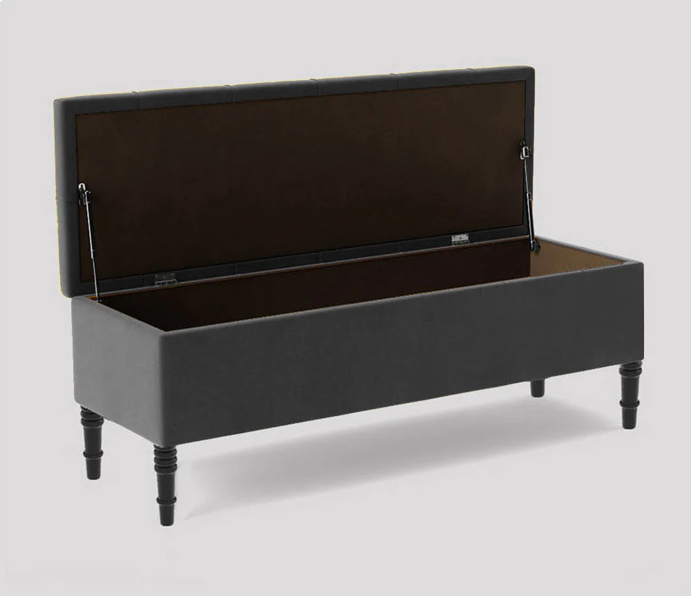 Swiss Chesterfield Upholstered Ottoman Storage Bench with Legs