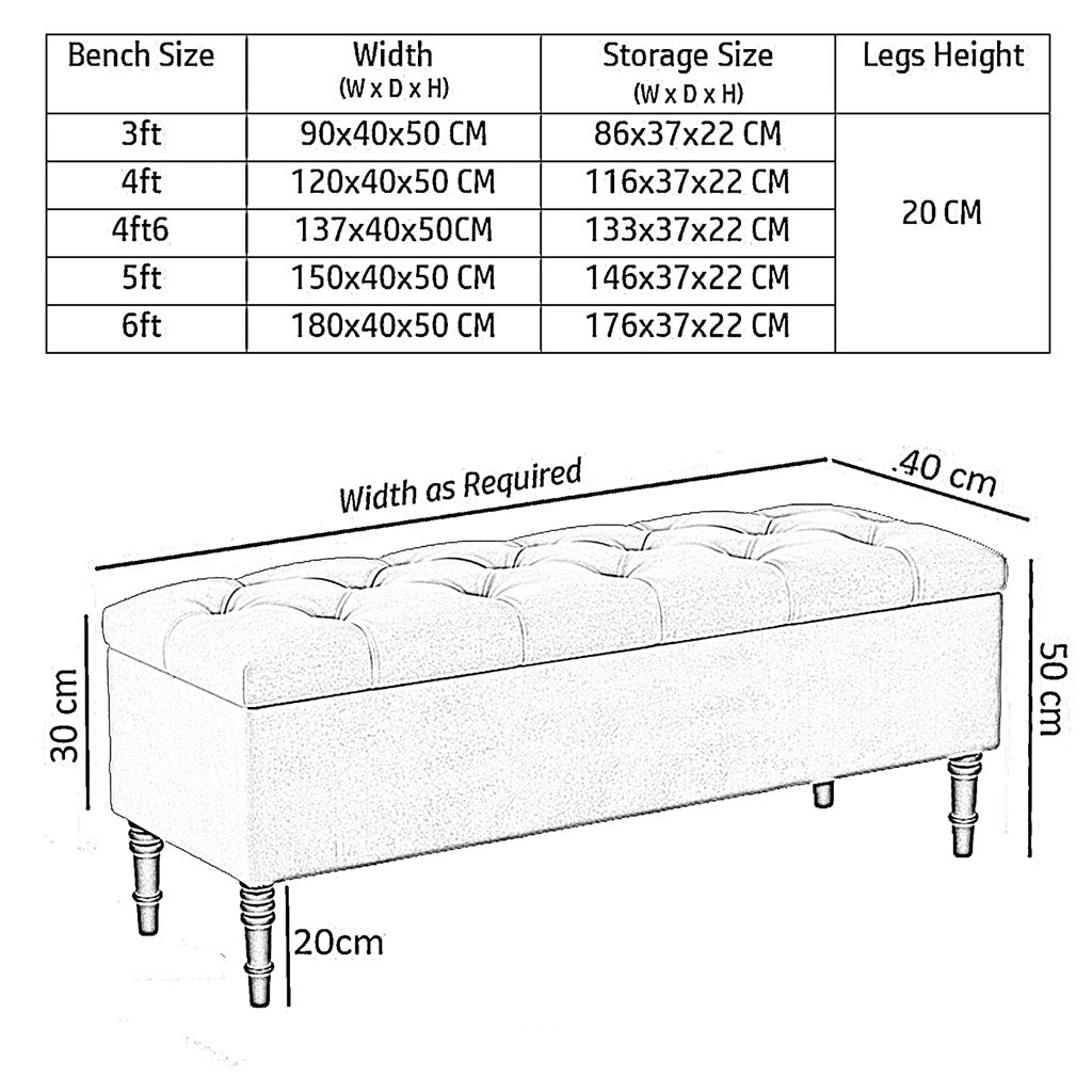 Swiss Chesterfield Upholstered Ottoman Storage Bench with Legs