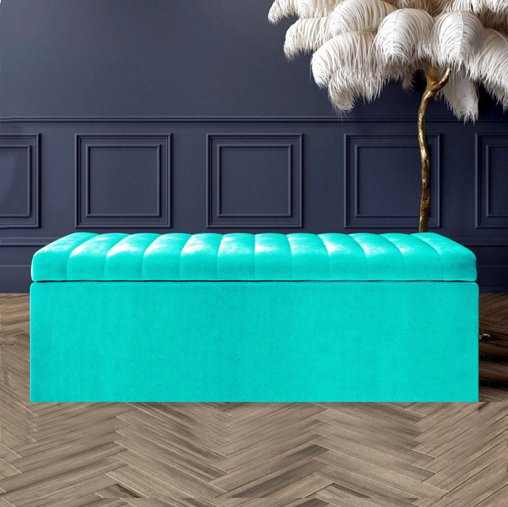 Large Safar Ottoman Storage Box - Plush Velvet Upholstered Blanket Box