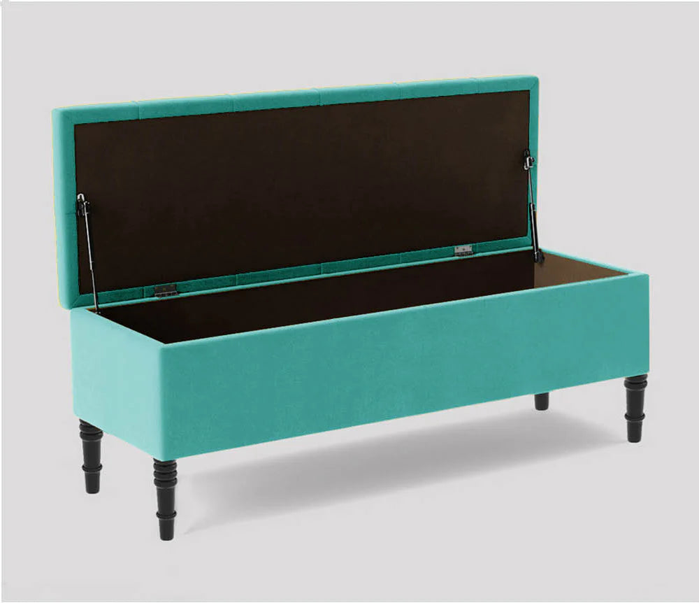 Swiss Chesterfield Upholstered Ottoman Storage Bench with Legs