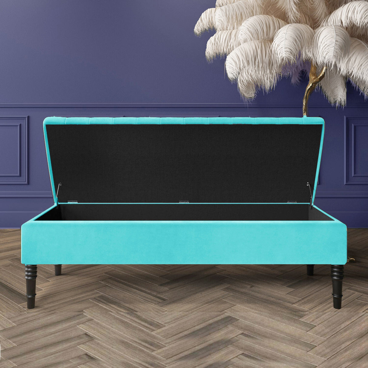 Safar Striped Ottoman Bench with Legs, Shoe Storage Bench